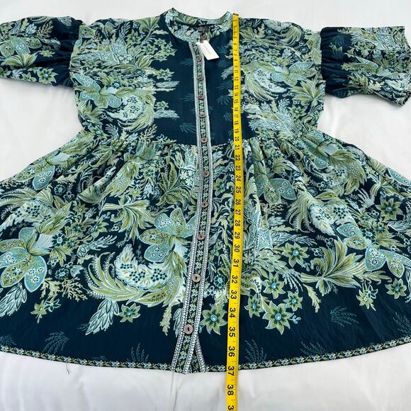 Anthropologie NWT Blue and Green Button Up Janelle Tunic Oversized Dress Small - Picture 7 of 15